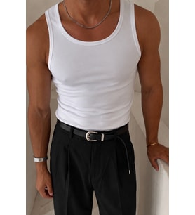 Erkek Beyaz Slim Fit Ribana Bisiklet Yaka Likralı Süprem Atlet