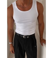 Erkek Beyaz Slim Fit Ribana Bisiklet Yaka Likralı Süprem Atlet
