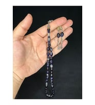 TOZ KEHRİBAR TESBİH LACİVERT-GRİ RENKLİ ARPA KESİM 12MMX8MM T-642 (Çok Renkli)