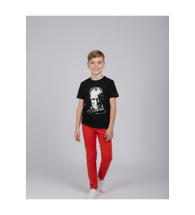 Erkek Çocuk Siyah ATATÜRK Baskılı T-Shirt Ve Kırmızı Keten Pantolon Takım 23Nisan Ve özel Günler