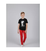 Erkek Çocuk Siyah ATATÜRK Baskılı T-Shirt Ve Kırmızı Keten Pantolon Takım 23Nisan Ve özel Günler