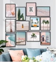 Çerçeve Görünümlü Mdf Tablo Seti 12 Parça Soyut İskandinav Minimalist Hawaii
