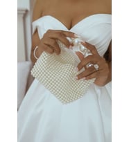 Krem İnci Gelin Çantası Büyük İnci Saplı Düğün Nikah El Çantası