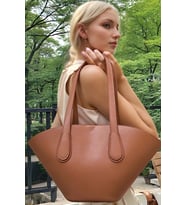 Kadın El ve Omuz Kullanımlı Çıkarılabilir Cüzdanlı Modern Kesim Shopper Çanta (Taba)