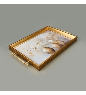 VAZODA ÇİÇEK DESENLİ AKRİLİK TEPSİ - RENKLİ - 43CM