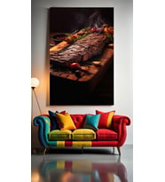 MANGAL BİFTEK Ev Duvar Salon Güzellik Salonu Ofis Dükkan Dekarasyon Kanvas Tablo (Çok Renkli)