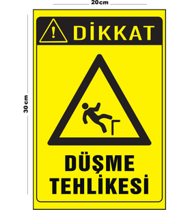 Metal Düşme Tehlikesi 20cm x 30cm A4 Büyüklüğünde Uyarı Levhası Yönlendirme Tabelası