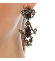 925 Ayar Gümüş ve Bronz Karışımı Garnet Taşlı Otantik Küpe