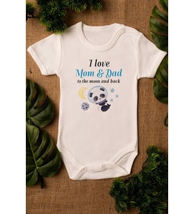 Unisex Ekru Bebek I Love Mom & Dad Baskılı