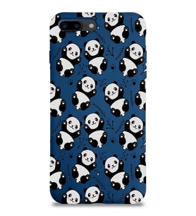 Apple iPhone 8 Plus Uyumlu Lansman Kılıf Panda Tasarımlı İçi Kadife Kapak-Lacivert (Şeffaf)