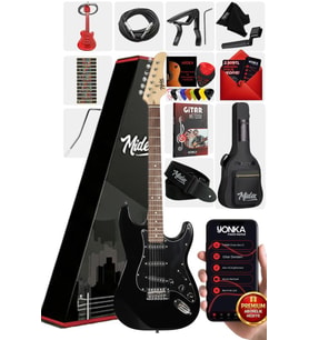 Midex RPH-30BK Gül Klavye Strat Kasa SSS Elektro Gitar Seti
