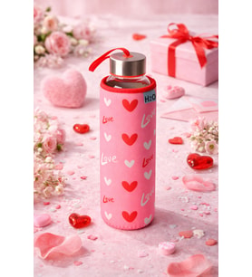 Kalp Desen Kilifli 500 ML.Cam Matara