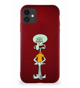 Apple iPhone 11 Soft Premier Kapak Squidward Dokunaç Tasarımlı Silikon Kılıf - Mürdüm (Şeffaf)