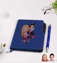 BK Gift Kişiye Özel Sevgililer Karikatürlü Lacivert Termo Deri Defter Kalem Seti-2