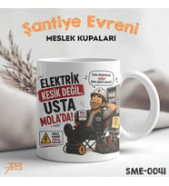Elektrikçiye Hediye Esprili Meslek Kupası - Şantiye Serisi Usta Molada Baskılı Kupa Bardak