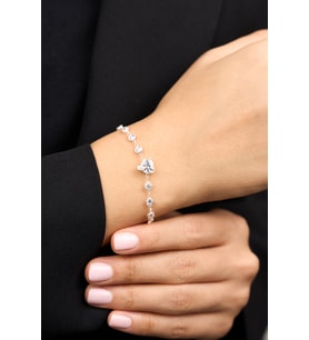 925 Ayar Gümüş Zirkon Taşlı - Zarif Kalp Bileklik (Beyaz)