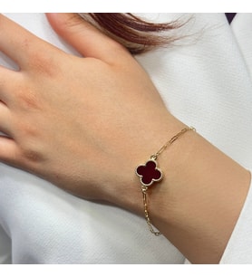 14 Ayar Altın Bordo Yonca Ataç Bileklik
