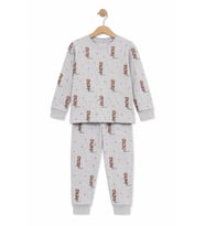 Monox Unisex Çocuk Mevsimlik Pamuk Golf-Ayıcık Çizgili Pijama Takımı