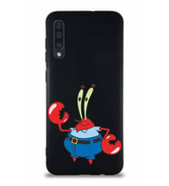 Samsung Galaxy A50 Soft Premier Kapak Bay Yengeç Tasarımlı Silikon Kılıf - Siyah (Şeffaf)