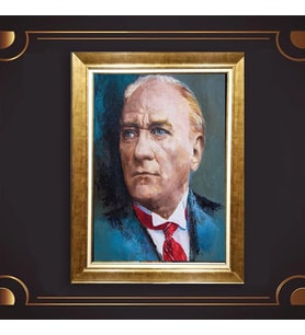 Altın Varaklı Çerçeveli Paspartulu Atatürk Tablo z5081 (Gold)
