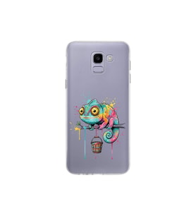 Samsung Galaxy J6 ile Uyumlu Splash Bukalemun Tasarımlı Şeffaf Silikon Kılıf