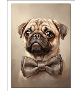 Papyonlu Sevimli Pug Köpek Portresi Dekoratif Kanvas - Mdf Ahşap Tablo