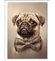 Papyonlu Sevimli Pug Köpek Portresi Dekoratif Kanvas - Mdf Ahşap Tablo