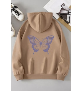 Unisex Butterfly Baskılı Sweatshirt (Bej)