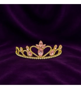 Prenses Tacı Gold Pembe Taşlı