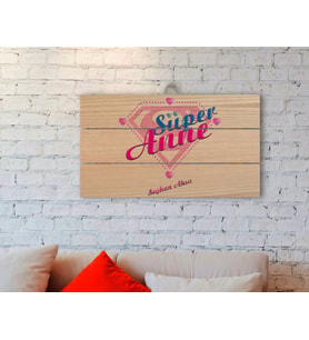 BK Gift Kişiye Özel Süper Anne Tasarımlı Otantik Ahşap Palet Tablo-2