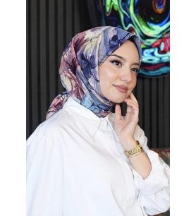 Dalgalı Çiçek Desen Leylak Soft Pamuk Eşarp