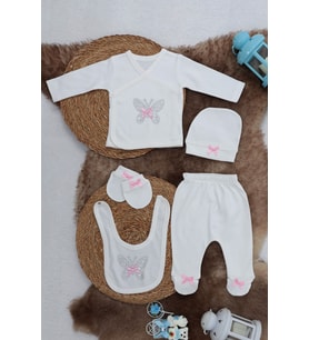 Sema Baby 5 Parça Hastane Çıkışı Zıbın Seti 0-3 Ay - Pink Butterfly