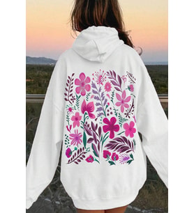 Bahar Esintisi Çiçek Baskılı Oversize Sweatshirt (Beyaz)
