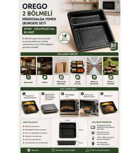 Orego 2 Bölmeli Mikrodalga Yemek (Burger) Seti Siyah 235x194x50 80 Adet
