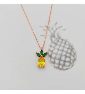 Gümüş Zirkon Taşlı Ananas Kolye 925 Ayar (Karışık)