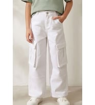Escabel Kız Çocuk Gabardin Pantolon Kargo Cep Detaylı 5-9 Yaş, Beyaz