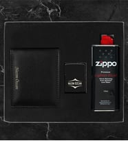 Kişiye Özel Lüks Kutulu Benzin & Metal Çakmak Vegan Deri Cüzdan Hediye Seti LK31V