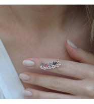Renkli Zirkon Taşlı Baget Kelebek Modeli Rose Gold Kaplama Gümüş Kolye