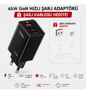 Schitec GaN 65W 3 Çıkışlı Şarj Aleti Başlığı ve 6A 120W UsbA to Type-C Hızlı Data Kablosu HEDİYE