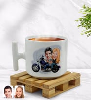 BK Gift Kişiye Özel Motorcu Sevgililer Karikatürlü T Kulplu Beyaz Middle Kupa Bardak-1