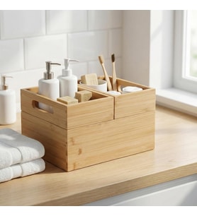 3'lü Modüler Bambu Organizer Set - Üst Üste Geçebilen Çok Amaçlı Çekmece İçi ve Masaüstü Düzenleyici Kutu - Banyo, Mutfak ve Ofis İçin Ahşap Saklama Seti