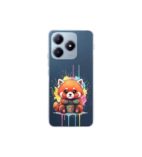 Realme C63 ile Uyumlu Splash Tilki Tasarımlı Şeffaf Silikon Kılıf