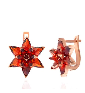 Gümüş Rose Kırmızı Lotus Çiçeği Kadın Küpe