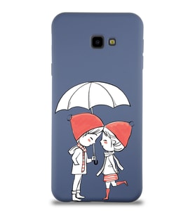 Samsung Galaxy J4 Plus Uyumlu Lansman Kılıf Aşk Tasarımlı İçi Kadife Kapak-Petrol Mavisi (Şeffaf)