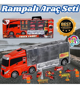 Rampalı İtfaiye Tır Seti - İtfaiye Taşıyıcı Tır - Kaydıraklı Kamyon - Araç Yol Seti - Tır Yol Seti -
