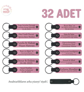 Pembe & Siyah, Kurumsal Spor Etkinliğinde Katılımcılara, 32'li Set, İsim Yazılı Promosyon Anahtarlık