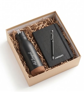 Kişiye Özel Doğal Görünümlü Taban Detaylı Termos - 540mL & Defter & Touchpen Hediye Seti