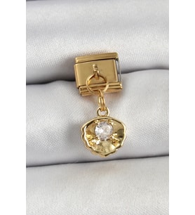 316L Çelik Sallantılı Zirkon Taşlı İstiridye Model Gold Renk Nomination Charm - TJ-BC1426