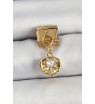 316L Çelik Sallantılı Zirkon Taşlı İstiridye Model Gold Renk Nomination Charm - TJ-BC1426