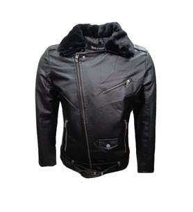 Delpino D2109 Erkek Deri Çapraz Fermuar Kemerli Yakası Kürklü Ceket - D2109 - Siyah - ST01224-Siyah-S